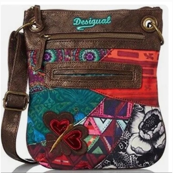 Desigual Handbags - Desigual Crossbody Bag Patchwork Butterfly Adjustable Boho Embroidered NWOT